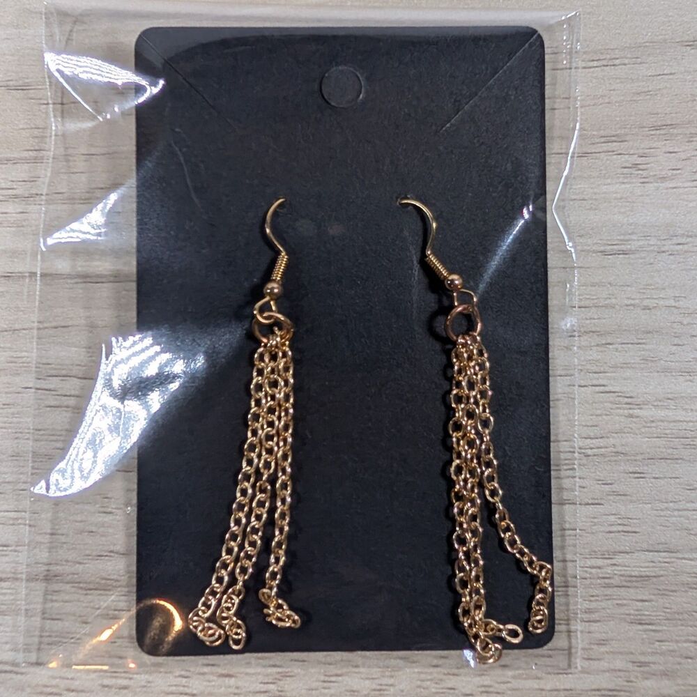 Gold Tone Chain Tassel Dangle Earrings Hook Style Fashion Jewelry